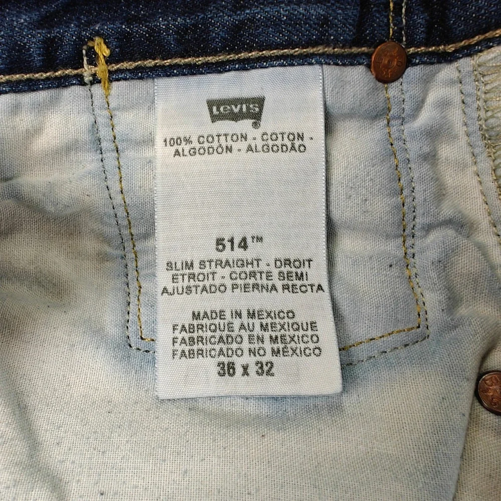 Levis 514 Slim Straight Jeans Mens 36x32 Blue Denim Flap Pocket 00514-0046
